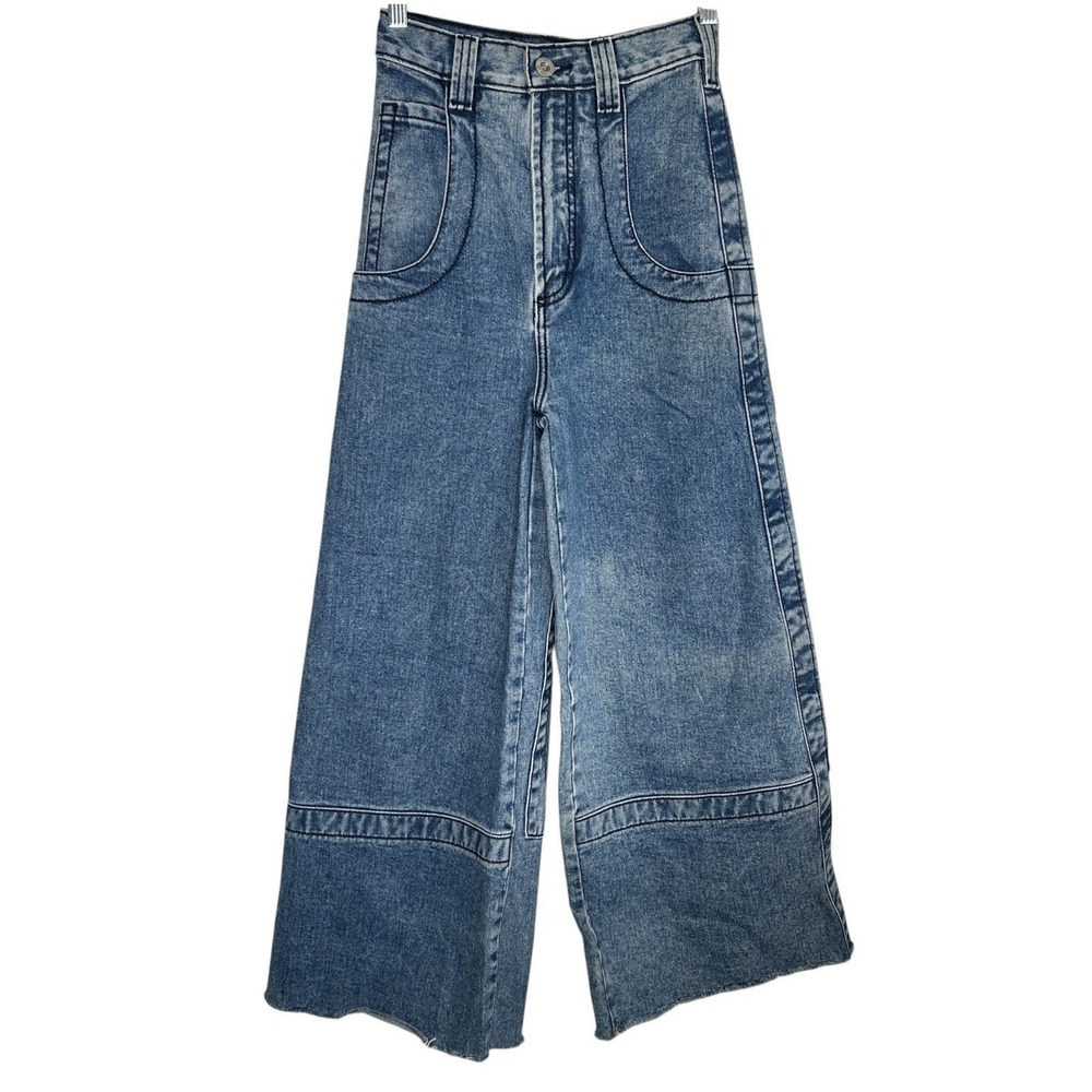 JNCO Jeans Camilla 24X27 Y2k Baggy Wide Leg Skater Indie Fringe Retro Dark Stone